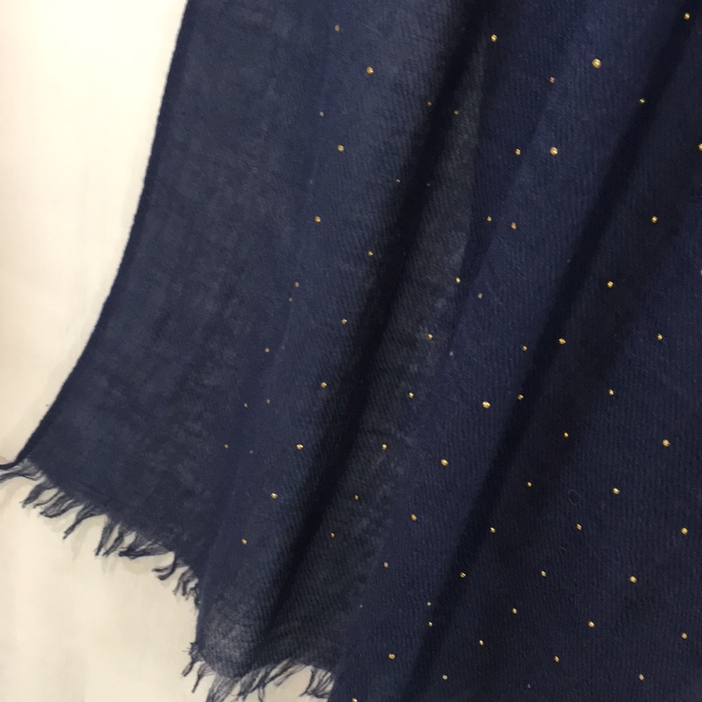 Long rectangular navy scarf with tiny gold studs